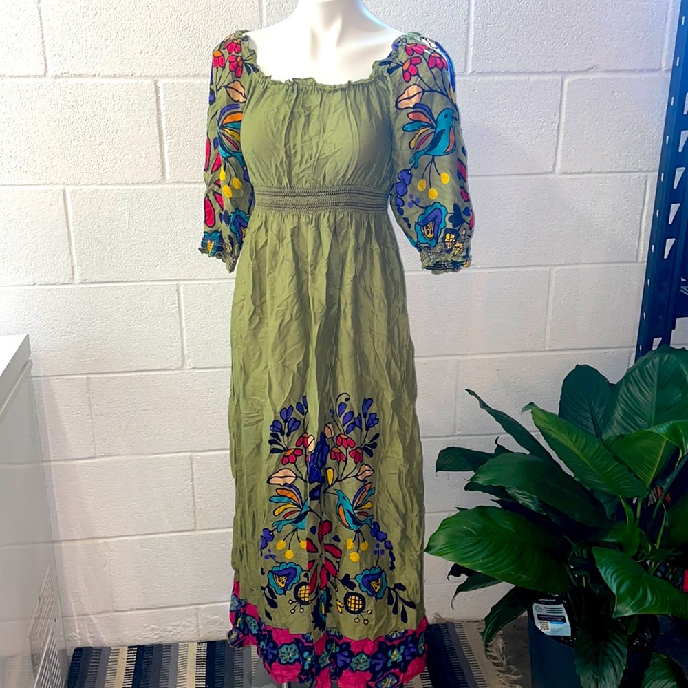 Floral and Bird Boho Dress
